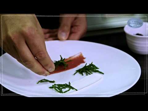 Il menù perfetto//Merluzzo alla plancia, composta di rabarbaro, maionese di pesce e asparagi di mare