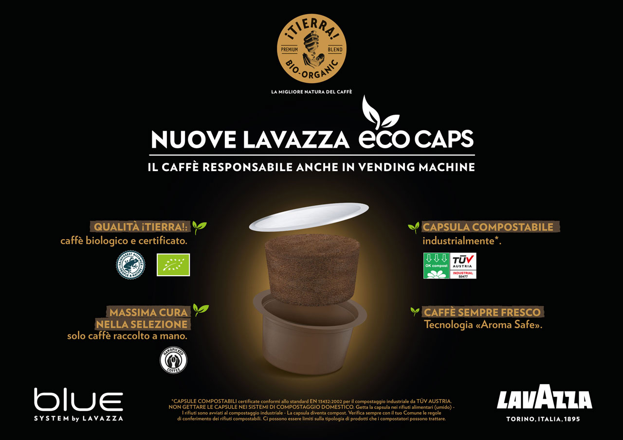 Lavazza porta le capsule compostabili* Eco Caps iTierra! For Planet nel  Vending e negli uffici