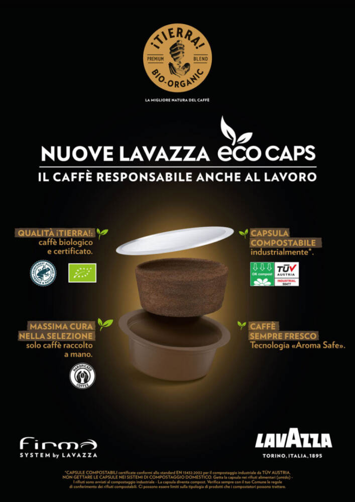 Lavazza porta le capsule compostabili* Eco Caps iTierra! For Planet nel  Vending e negli uffici